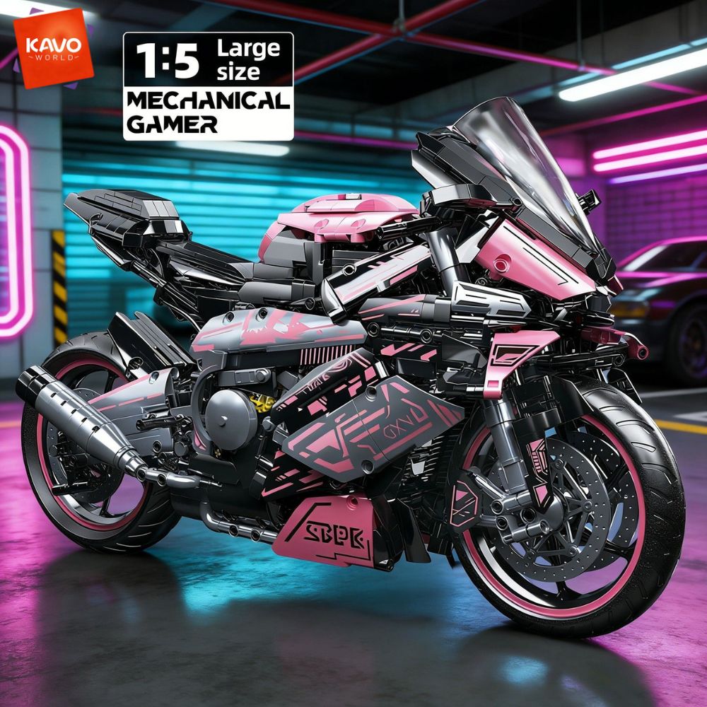 Model Kit Motor Nuclear - KAVOWORLD 2096-teiliges Rosa Motorrad-Baukasten-Set 1:5 Super
