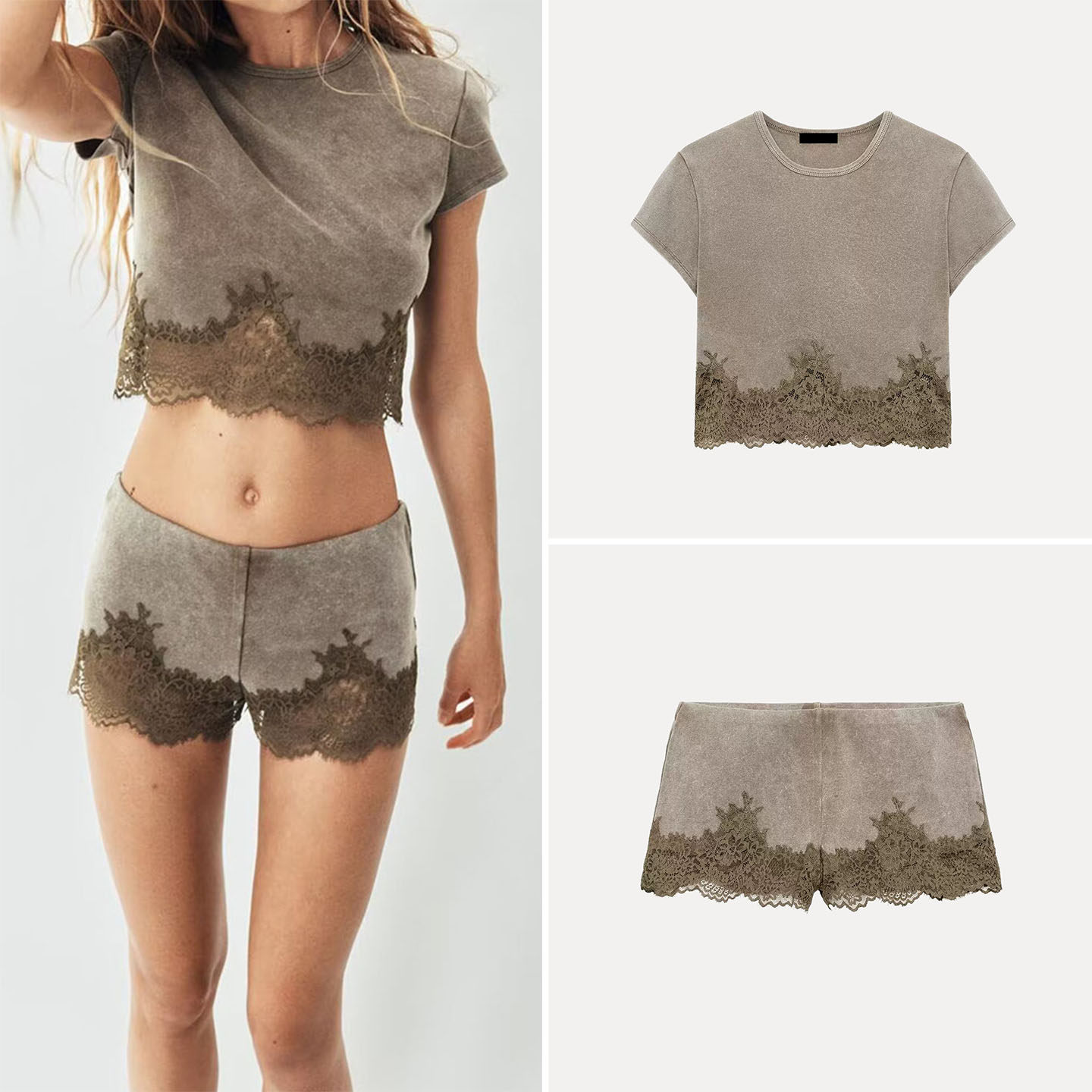 Wash Effect Set - Damen-Set mit kurzärmeligem Oberteil und Shorts,