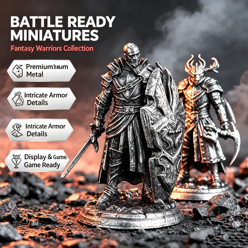 Model Kit In Era - Massive weiße Kupfermetall-Miniaturfigur eines mittelalterlichen Ritters,