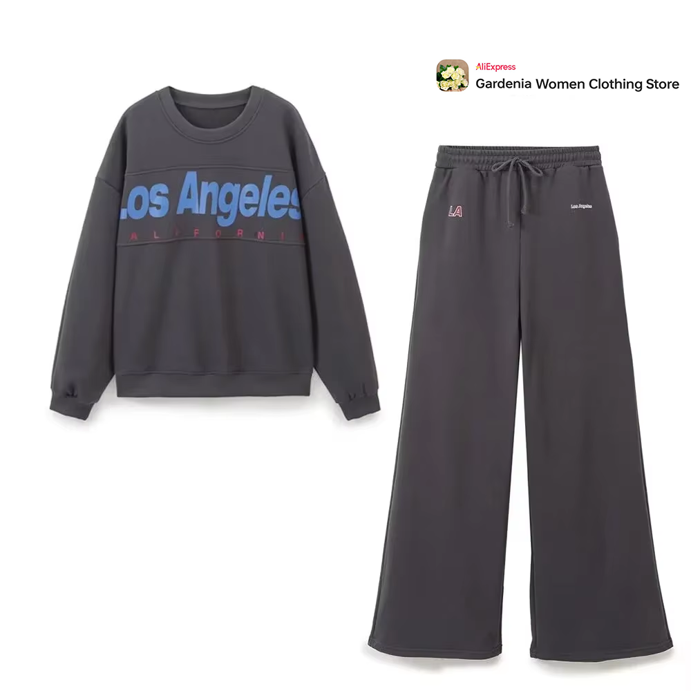 Wash Effect Set - Dunkelgrauer Sportanzug für Damen, Jogger-Hosen-Sets, elegante